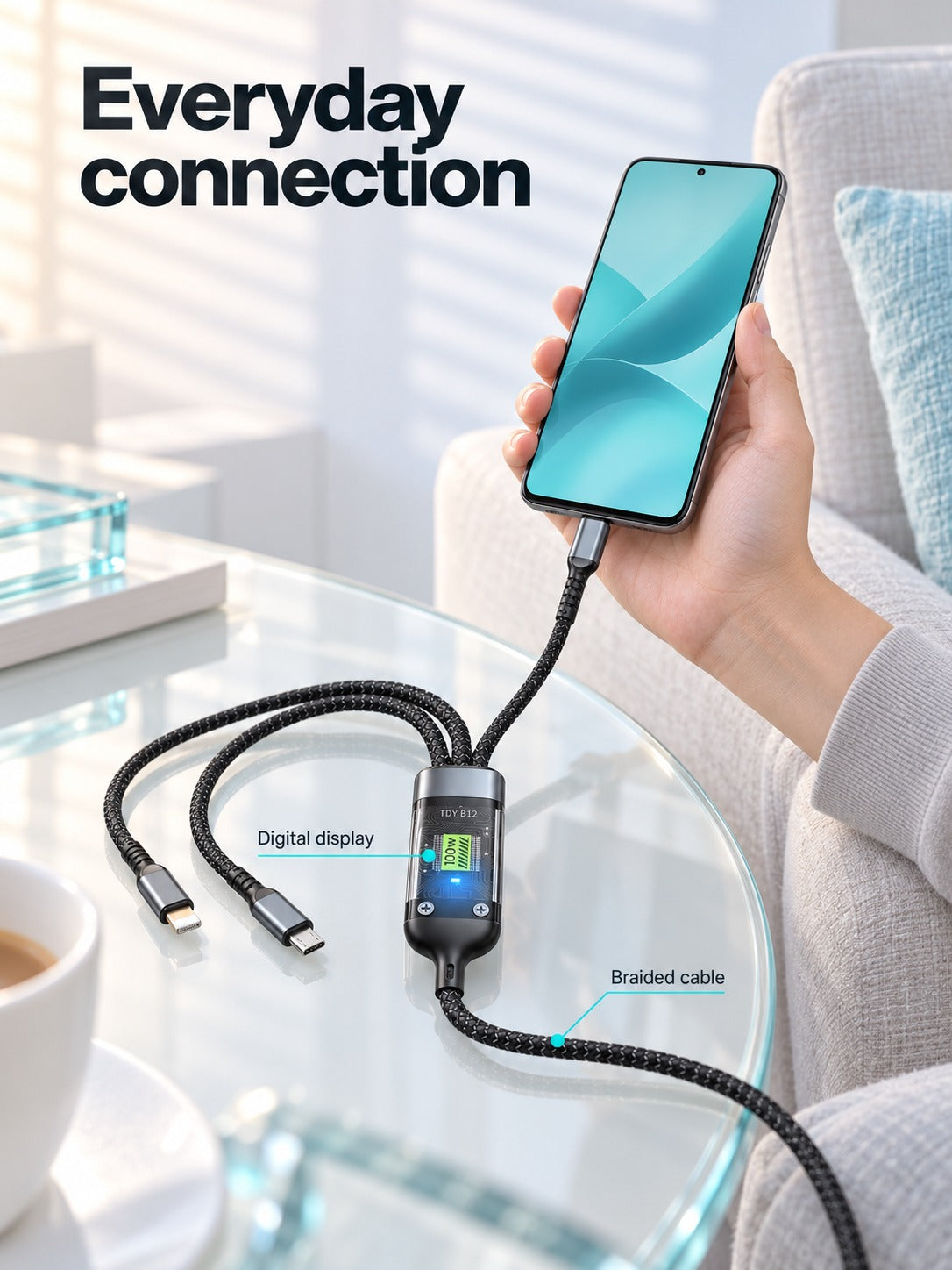3-in-1 100W Fast Charging Cable with Digital Display