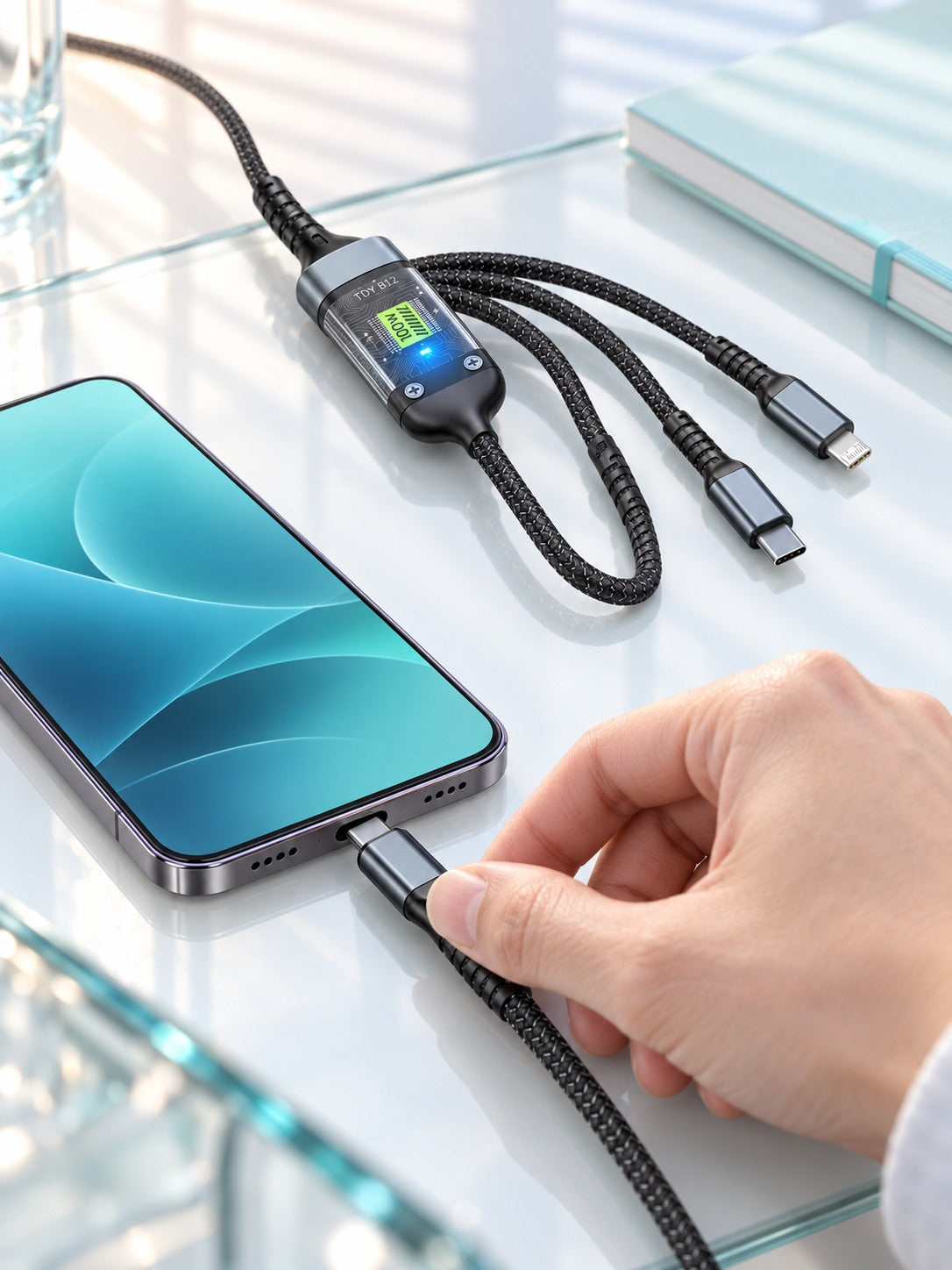 3-in-1 100W Fast Charging Cable with Digital Display