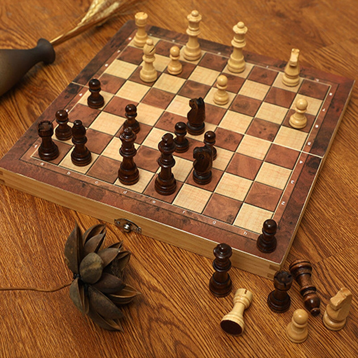 3-in-1 Portable Wooden Board Game Set for Family Travel