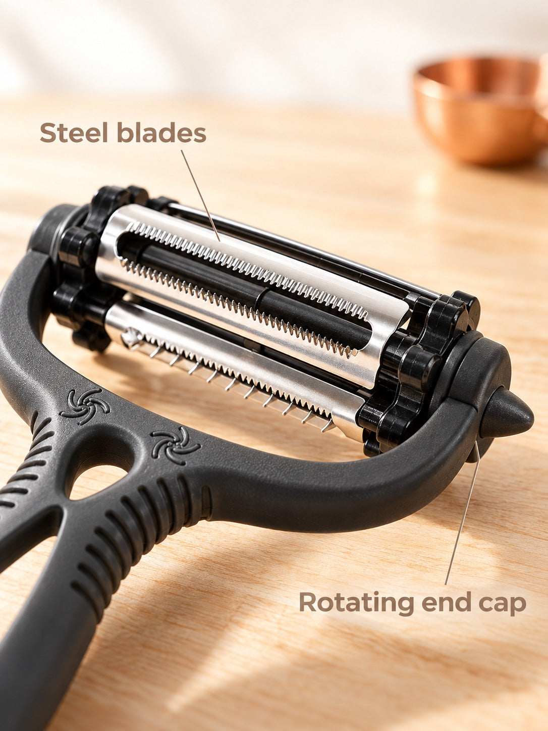3-in-1 Rotating Vegetable Peeler, Shredder and Melon Scoop