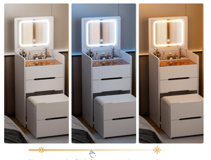 Small Vanity Desk with Lighted Flip Mirror & Drawers