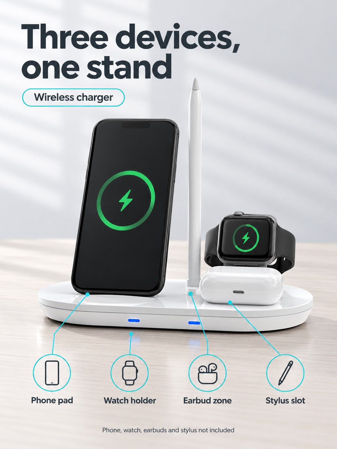 3-in-1 Wireless Charger Stand for Phone, Watch, AirPods