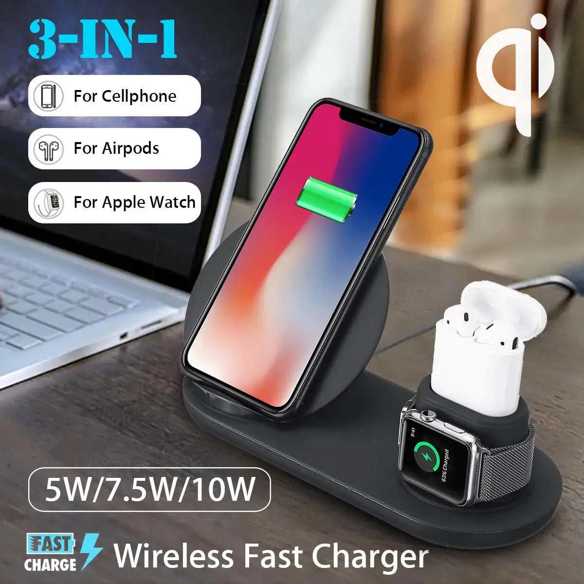 Wireless Charger Dock for iPhone, Watch & AirPods