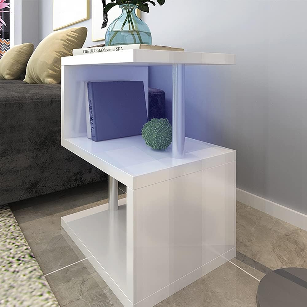 S-Shaped High Gloss Side Table with LED Light