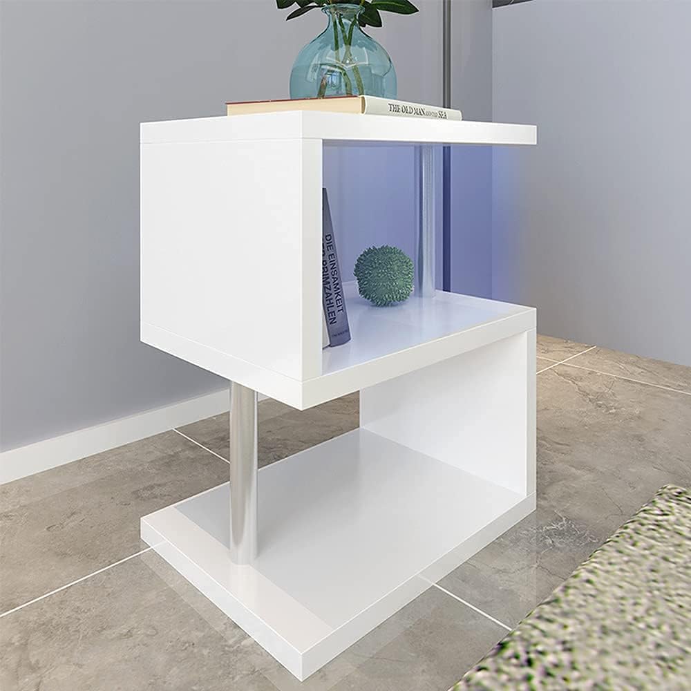 S-Shaped High Gloss Side Table with LED Light