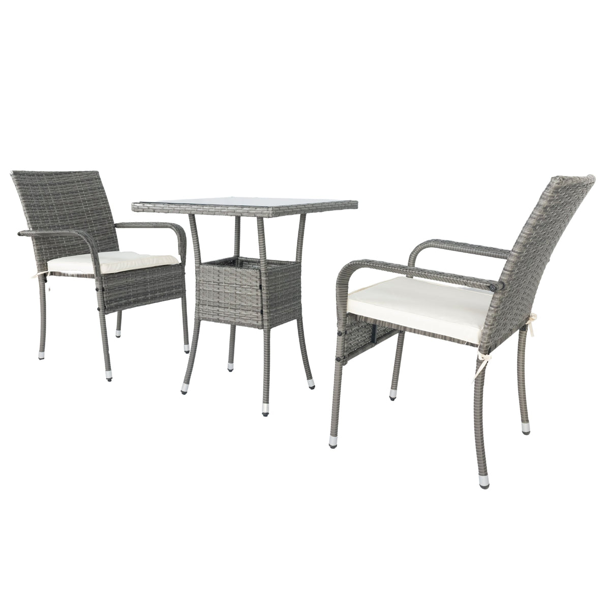 Grey Wicker Patio Conversation Set with Cream Cushions