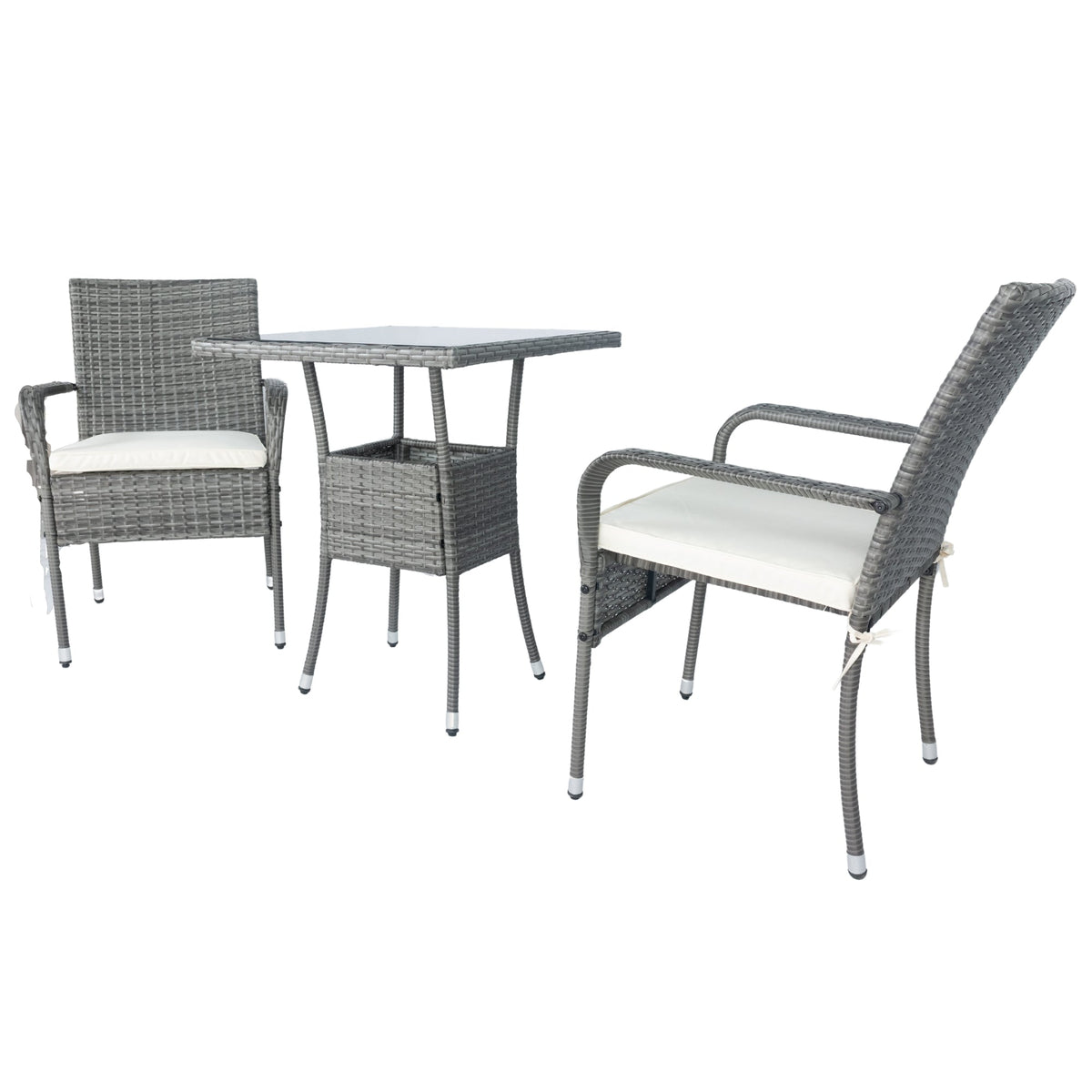 Grey Wicker Patio Conversation Set with Cream Cushions