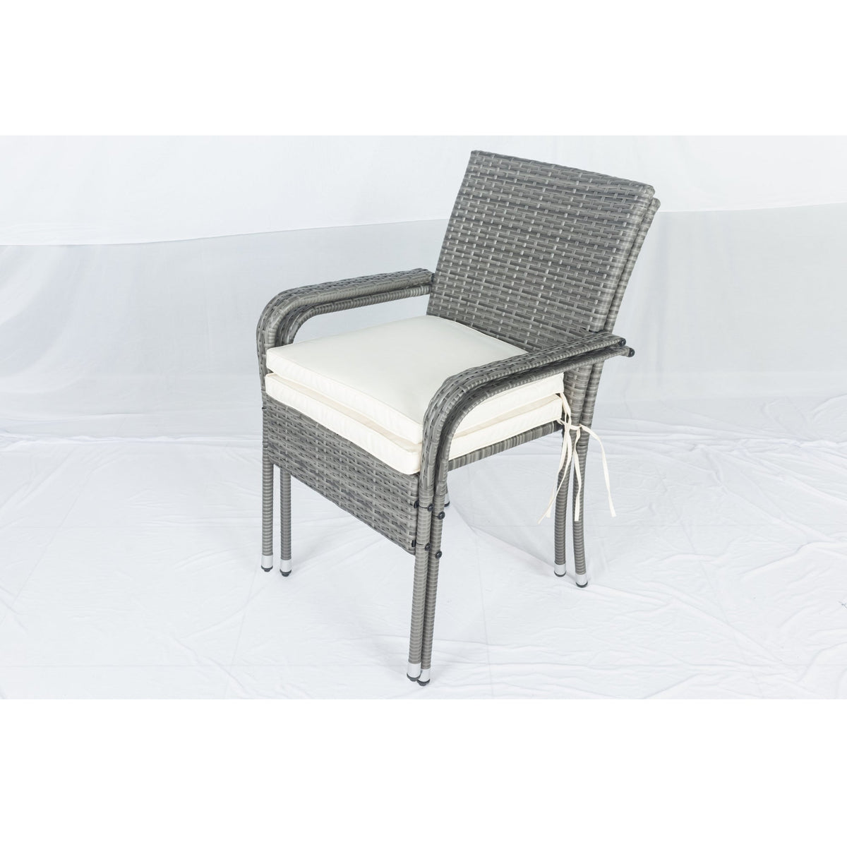 Grey Wicker Patio Conversation Set with Cream Cushions
