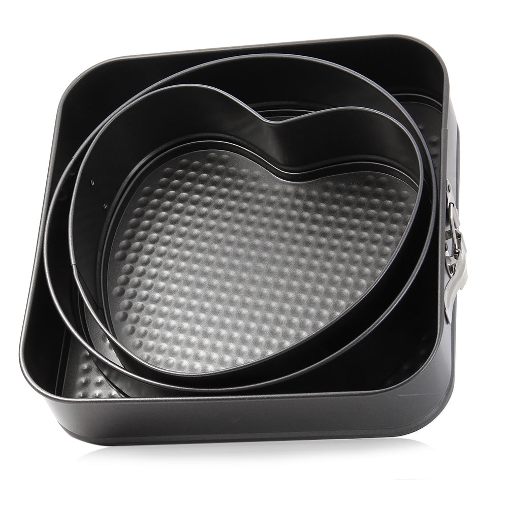 3-Piece Springform Cake Pan Set: Round, Square and Heart
