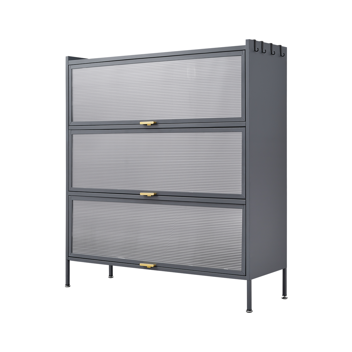 3-Tier Pantry Storage Cabinet with Fluted Glass Doors