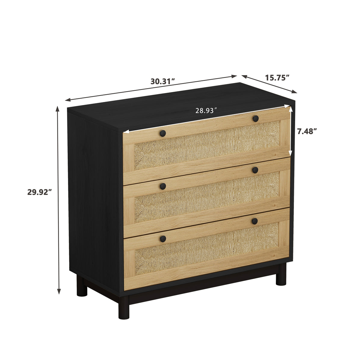 Rattan-Look 3-Drawer Storage Cabinet for Boho Rooms