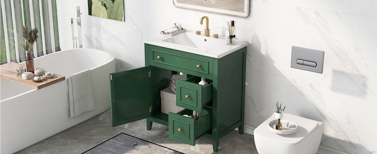 30 Inch Green Bathroom Vanity with Sink Top and Storage