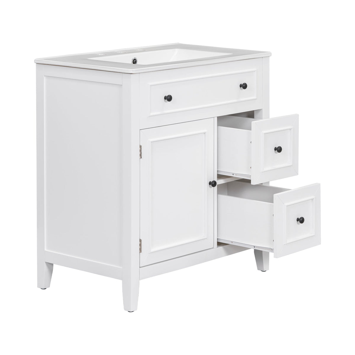 30 Inch White Bathroom Vanity with Sink Top and Storage