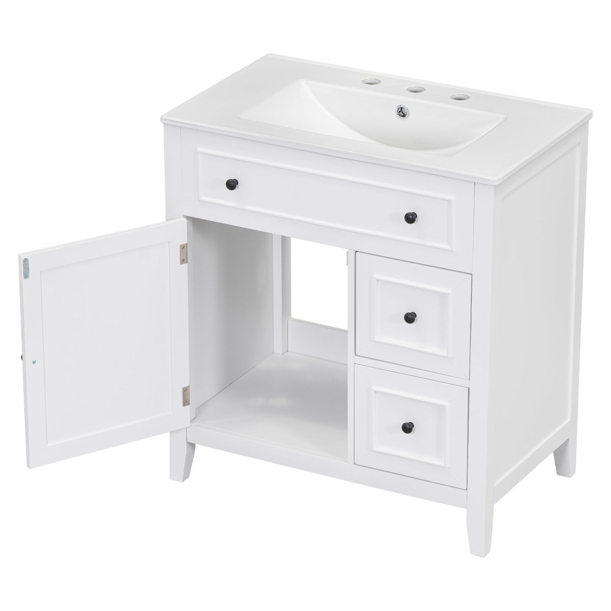 30 Inch White Bathroom Vanity with Sink Top and Storage