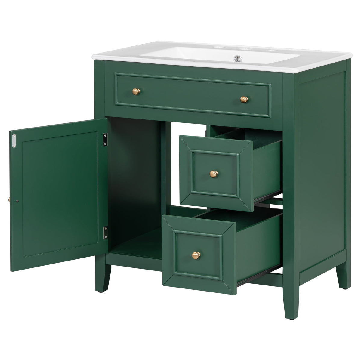 30 Inch Green Bathroom Vanity with Sink Top and Storage