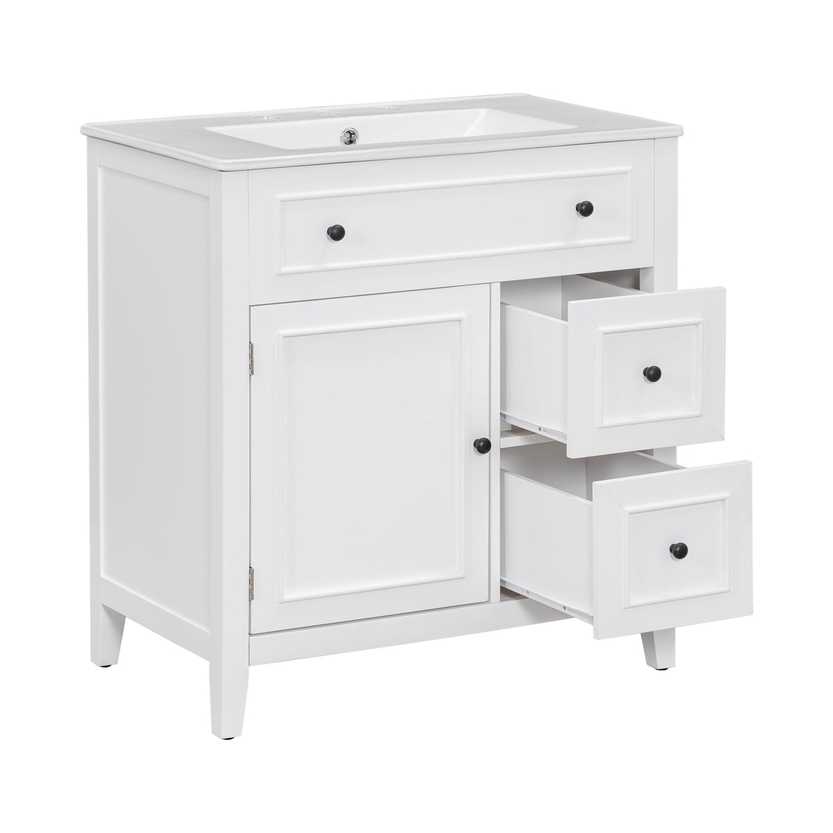 30 Inch White Bathroom Vanity with Sink Top and Storage