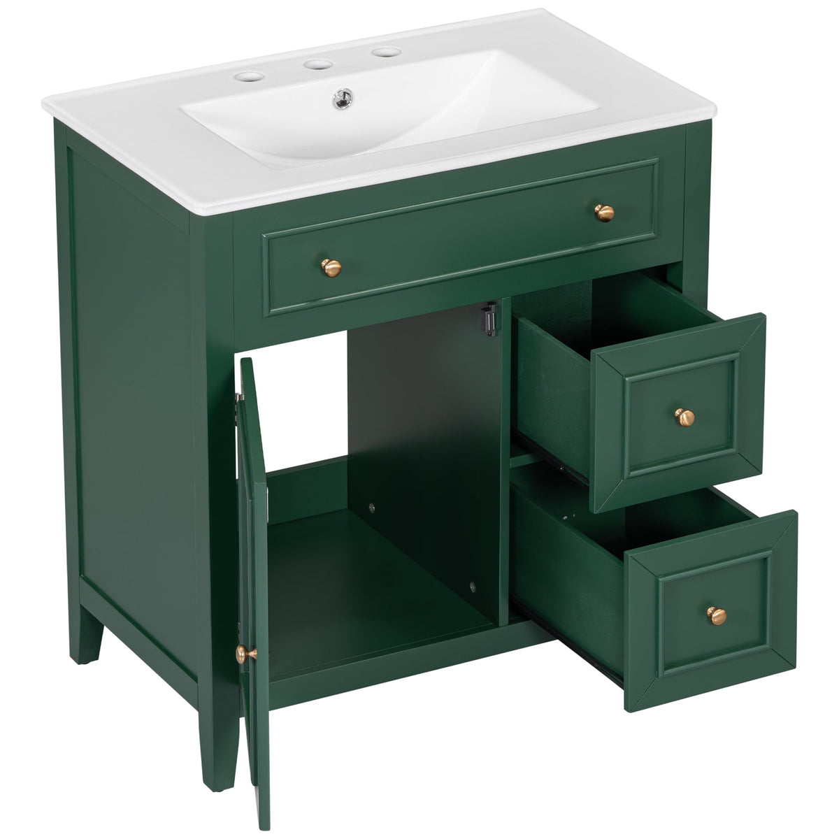 30 Inch Green Bathroom Vanity with Sink Top and Storage