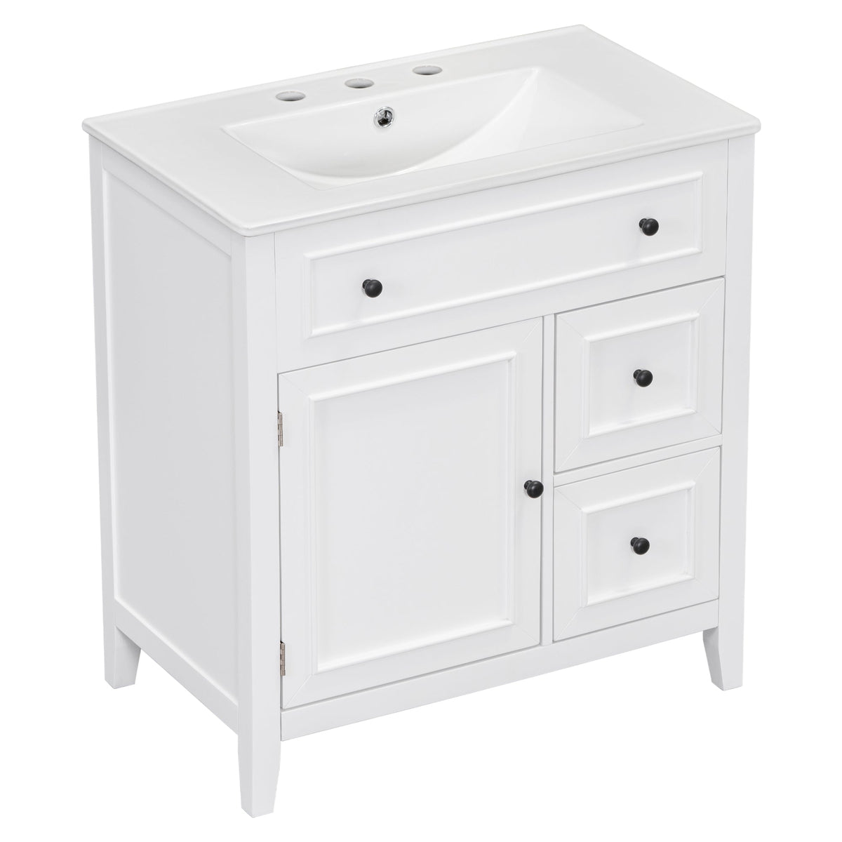 30 Inch White Bathroom Vanity with Sink Top and Storage