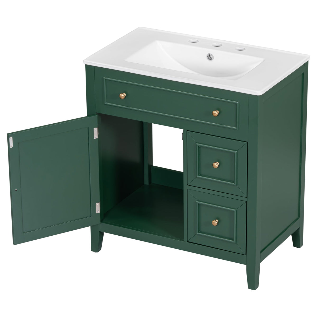 30 Inch Green Bathroom Vanity with Sink Top and Storage