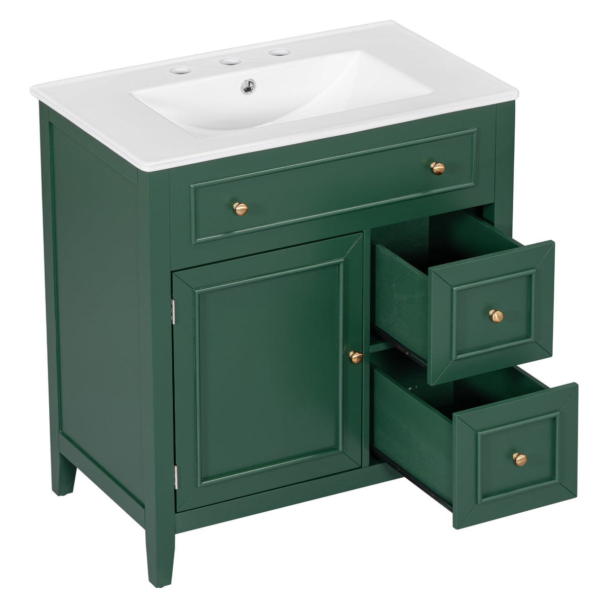 30 Inch Green Bathroom Vanity with Sink Top and Storage