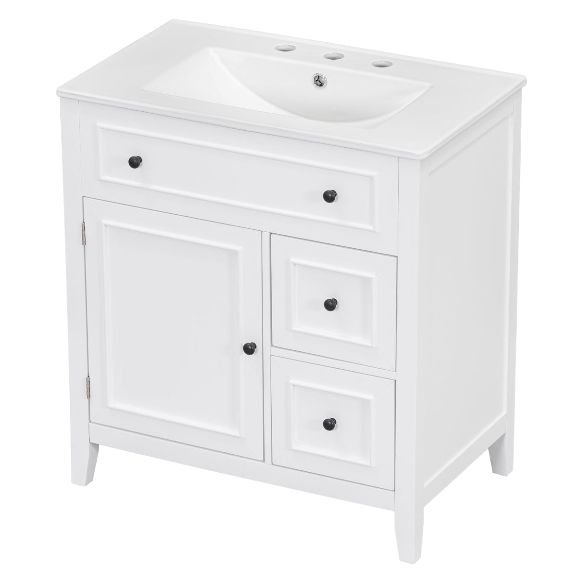 30 Inch White Bathroom Vanity with Sink Top and Storage