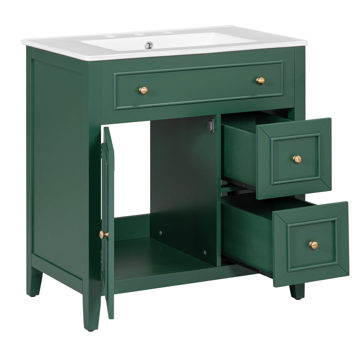 30 Inch Green Bathroom Vanity with Sink Top and Storage