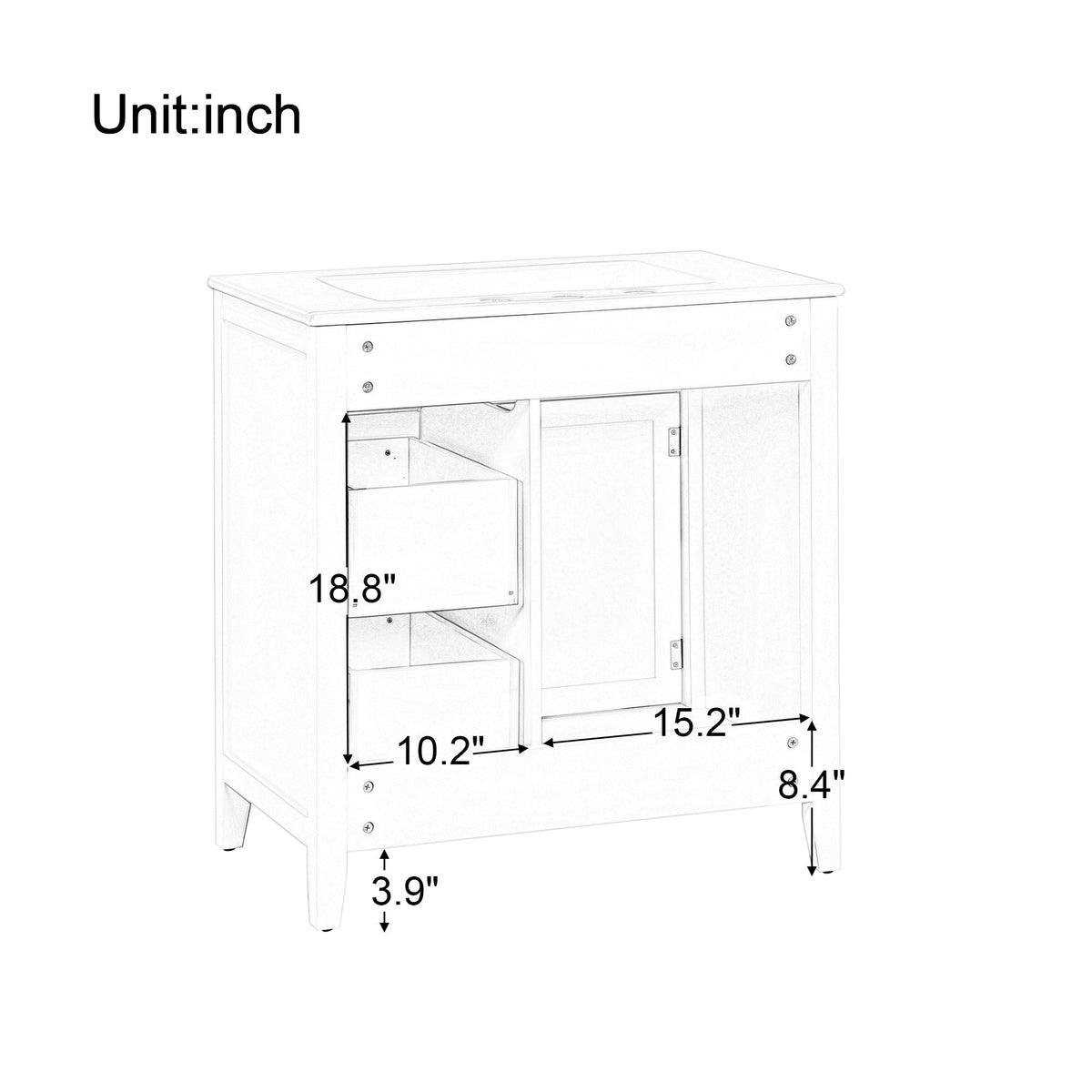 30 Inch White Bathroom Vanity with Sink Top and Storage