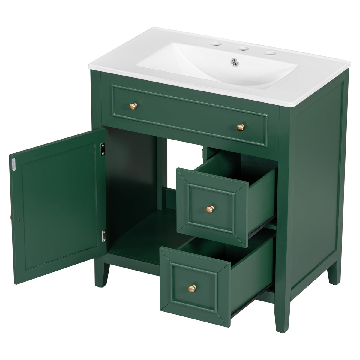 30 Inch Green Bathroom Vanity with Sink Top and Storage