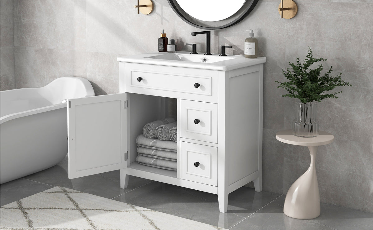 30 Inch White Bathroom Vanity with Sink Top and Storage