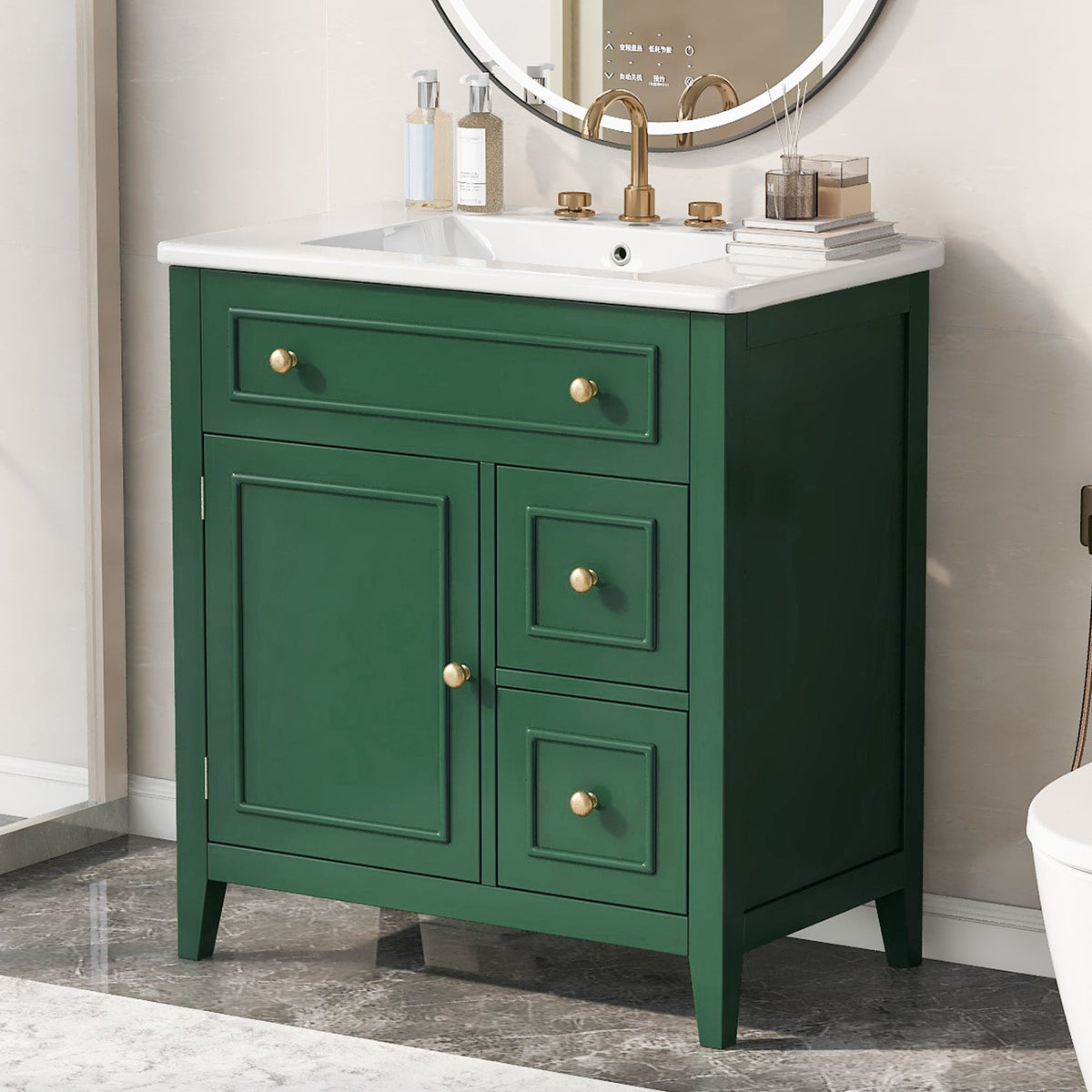 30 Inch Green Bathroom Vanity with Sink Top and Storage