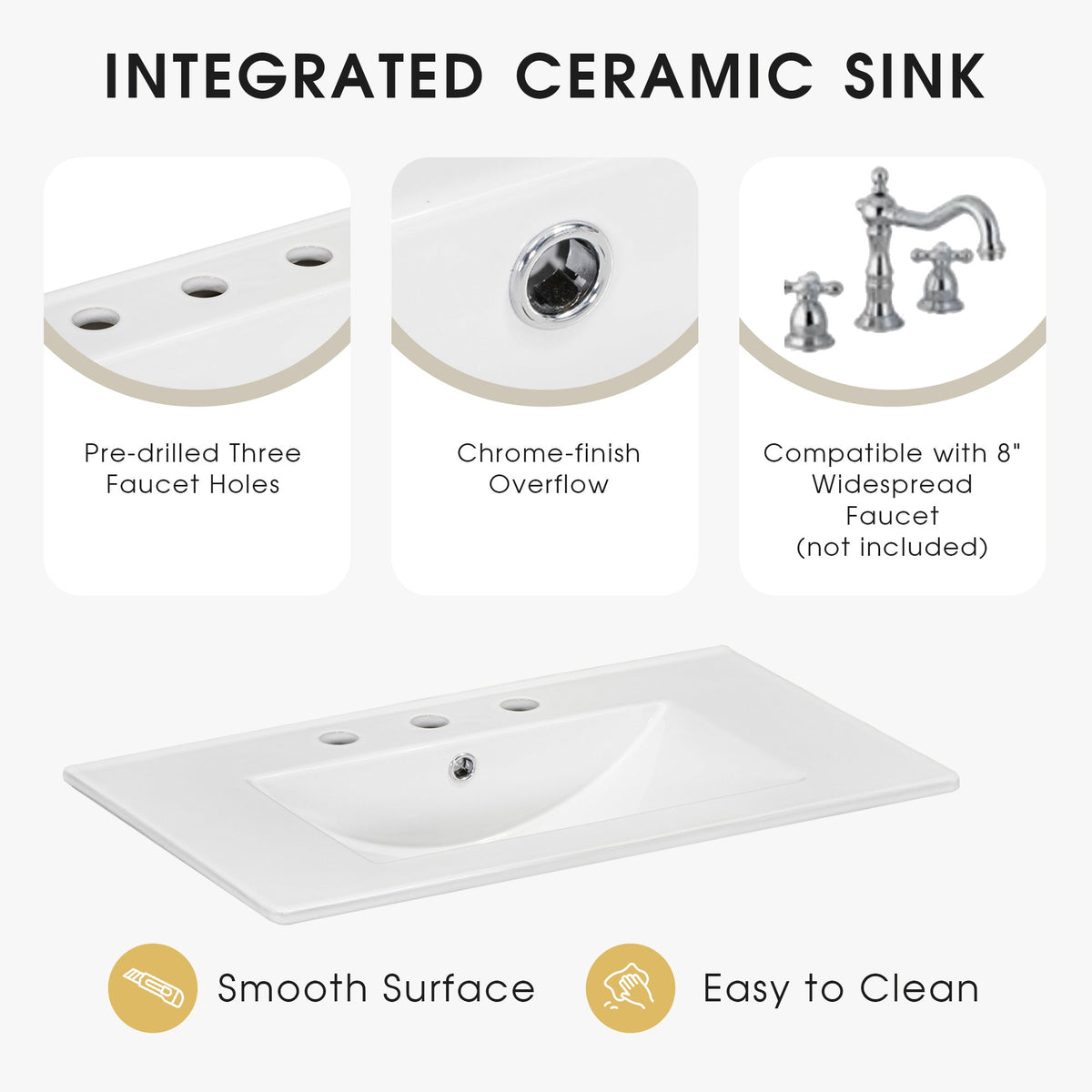 30 Inch White Bathroom Vanity with Sink Top and Storage