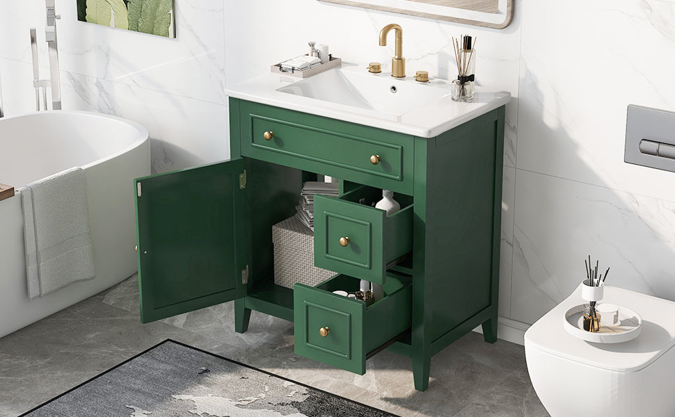 30 Inch Green Bathroom Vanity with Sink Top and Storage