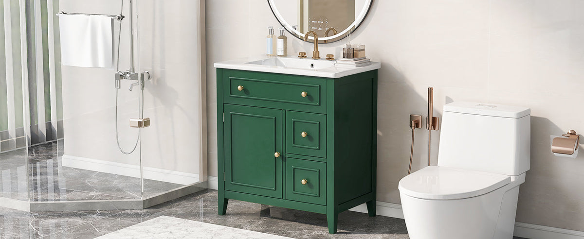 30 Inch Green Bathroom Vanity with Sink Top and Storage