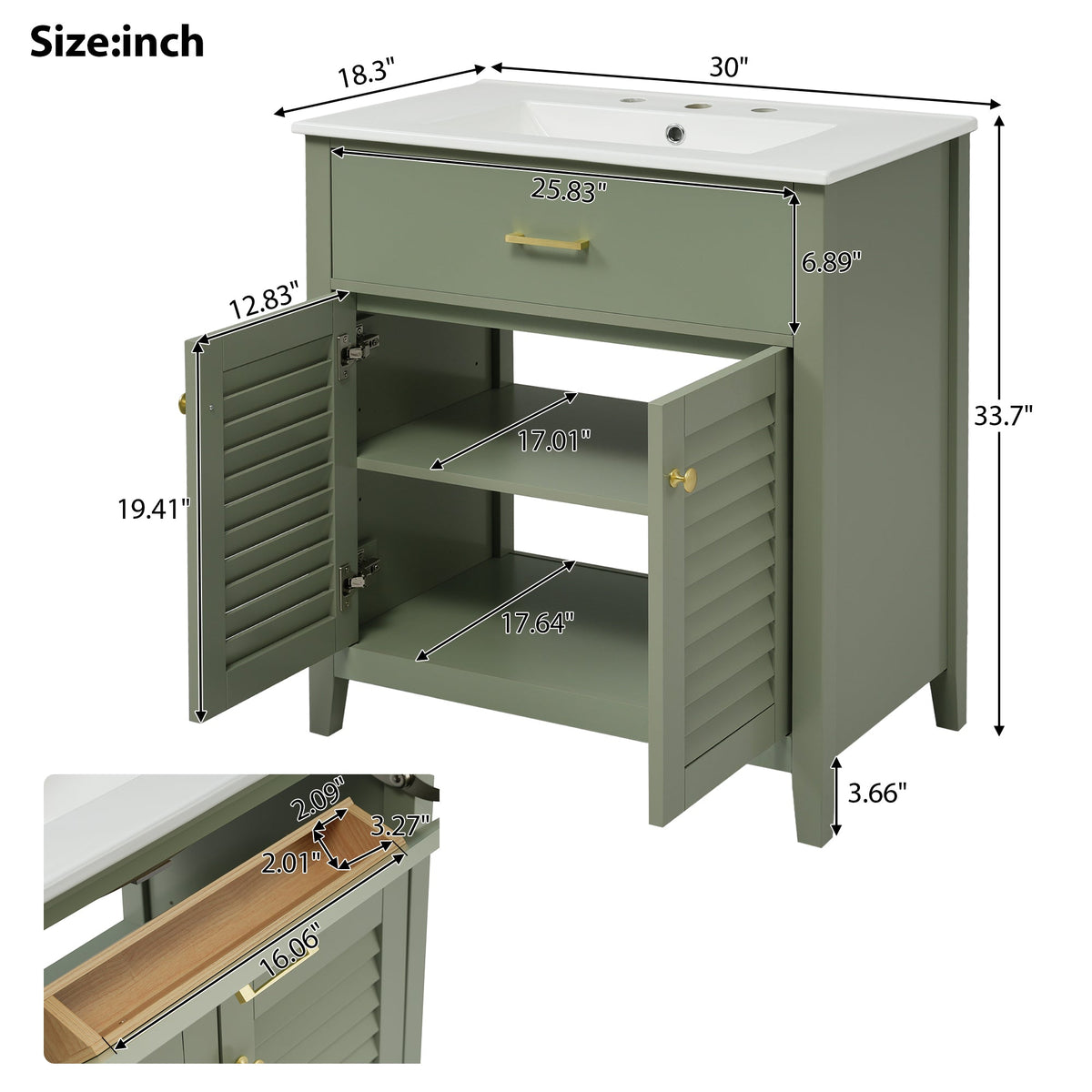 30-Inch Bathroom Vanity with Sink and Hidden Storage