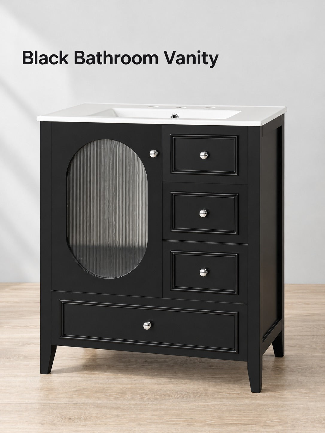 30 Inch Black Bathroom Vanity with Sink and Drawers