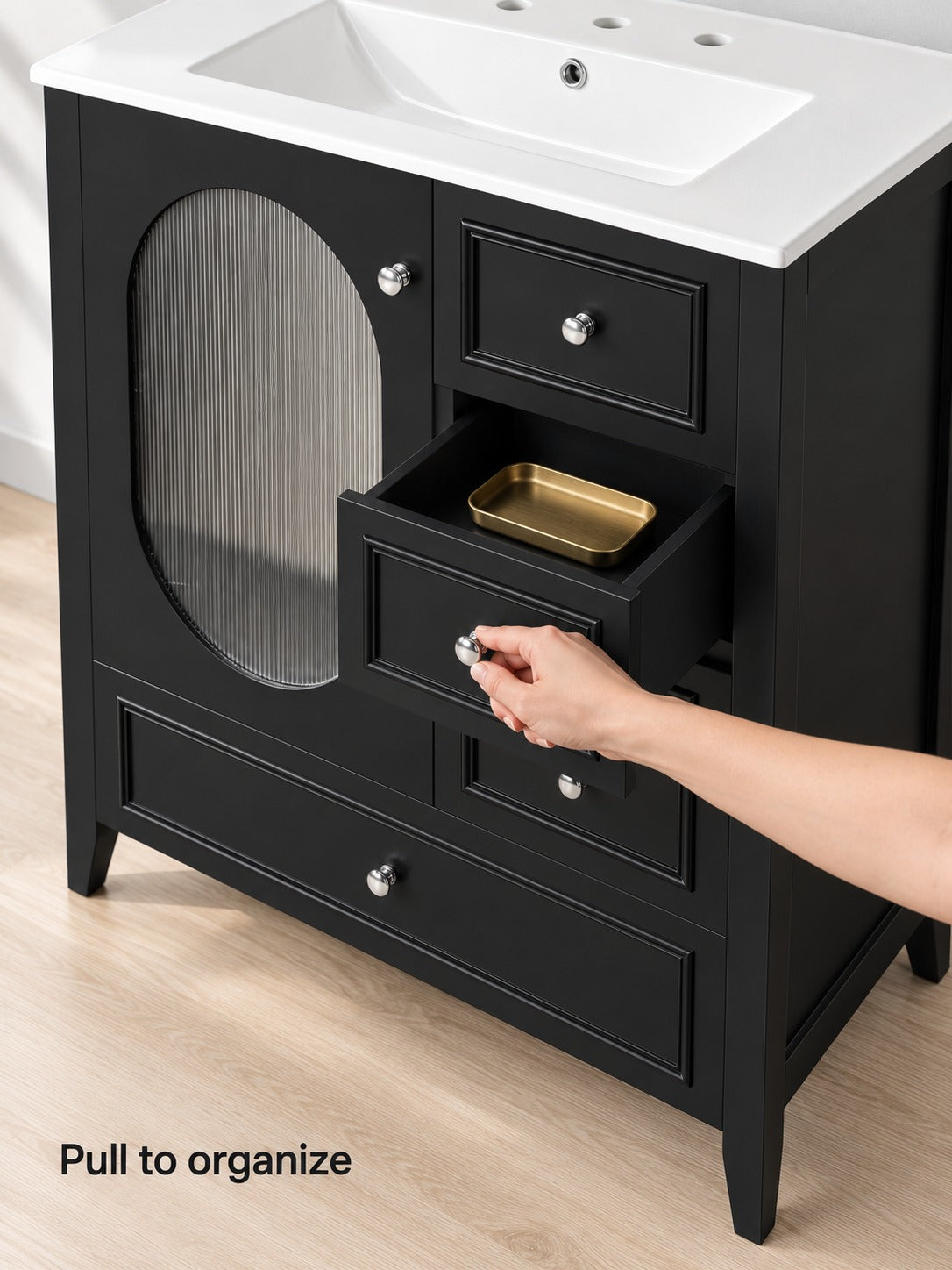 30 Inch Black Bathroom Vanity with Sink and Drawers