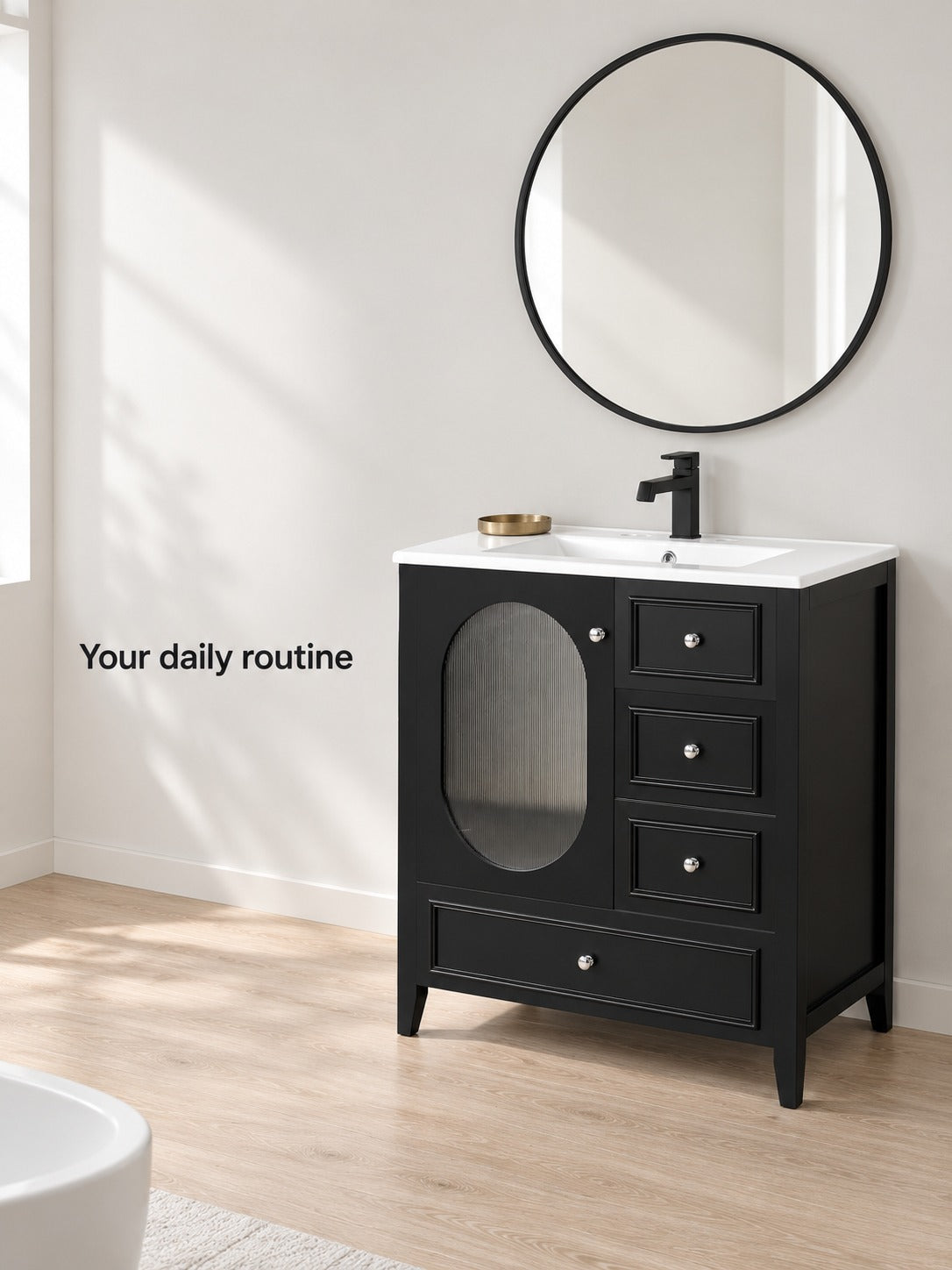 30 Inch Black Bathroom Vanity with Sink and Drawers