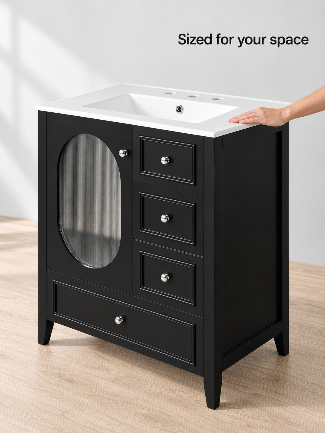 30 Inch Black Bathroom Vanity with Sink and Drawers