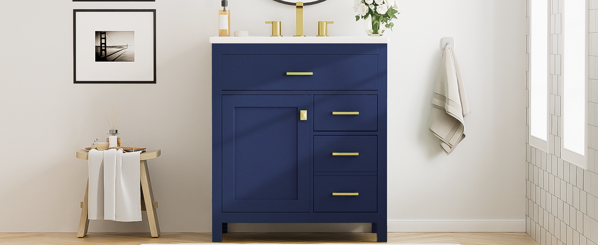 30-Inch Navy Bathroom Vanity with Ceramic Sink & Storage