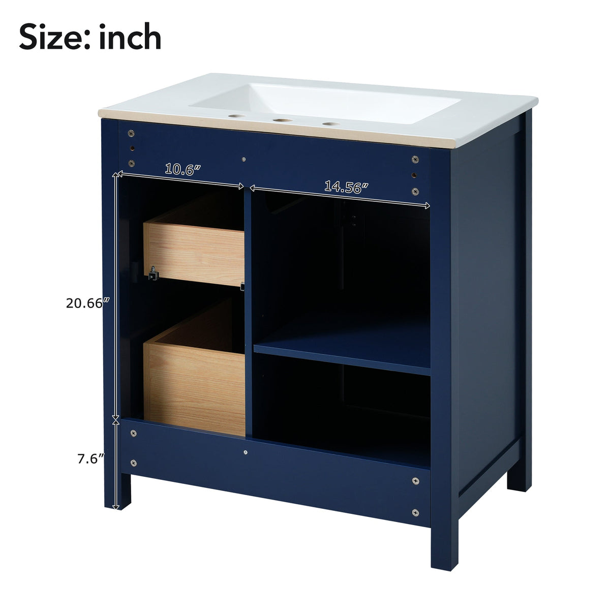30-Inch Navy Bathroom Vanity with Ceramic Sink & Storage