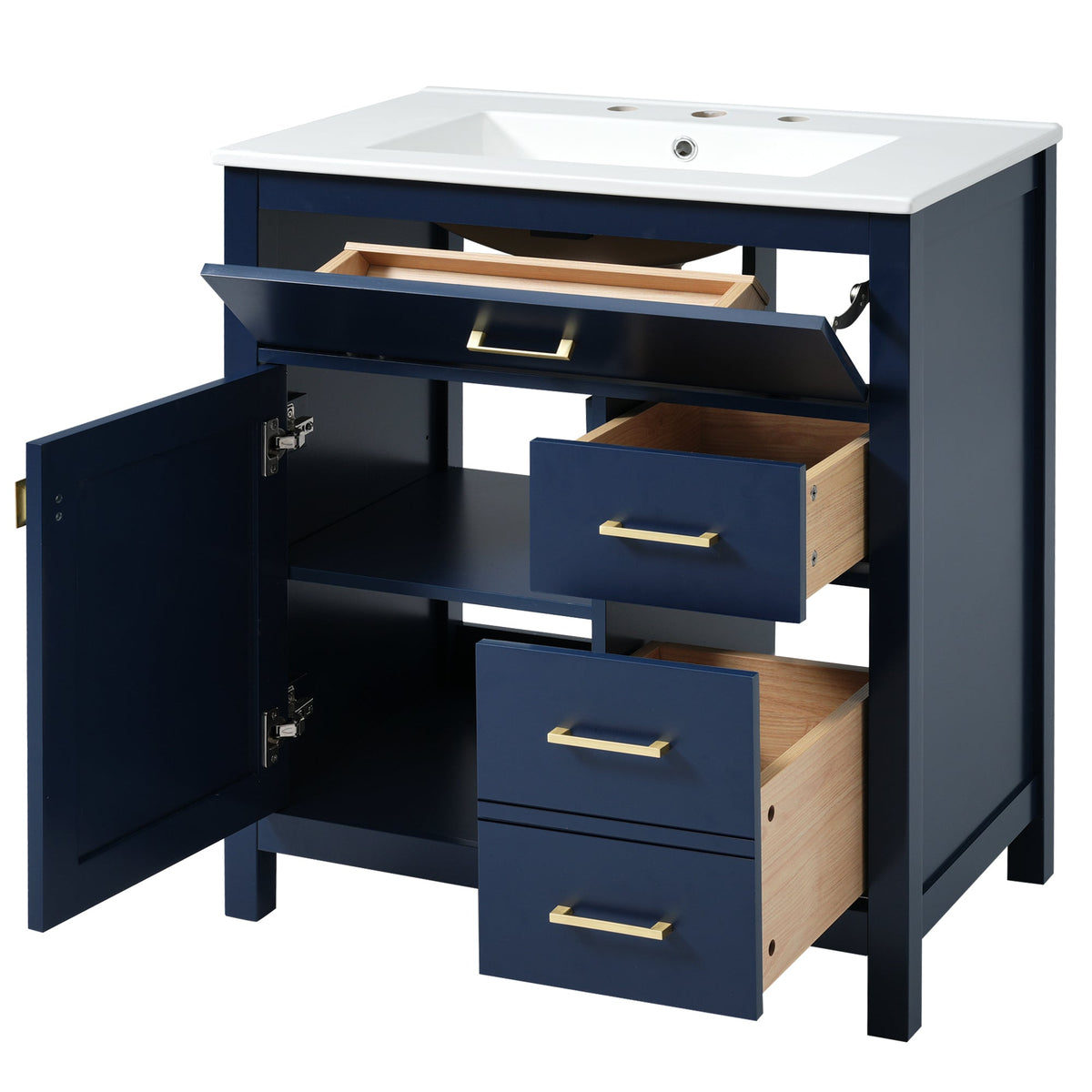 30-Inch Navy Bathroom Vanity with Ceramic Sink & Storage