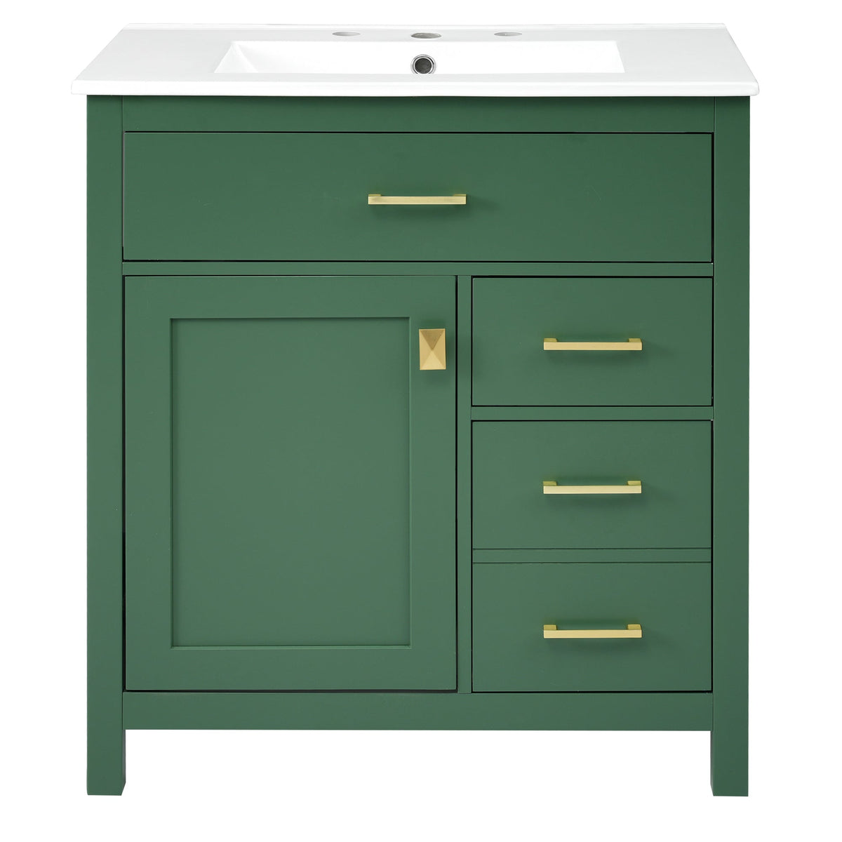 30-Inch Green Bathroom Vanity, Ceramic Sink & Storage