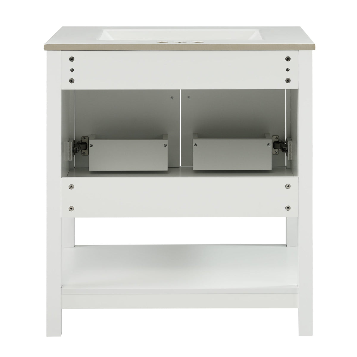 White Bathroom Vanity with Ceramic Sink for Small Bathrooms