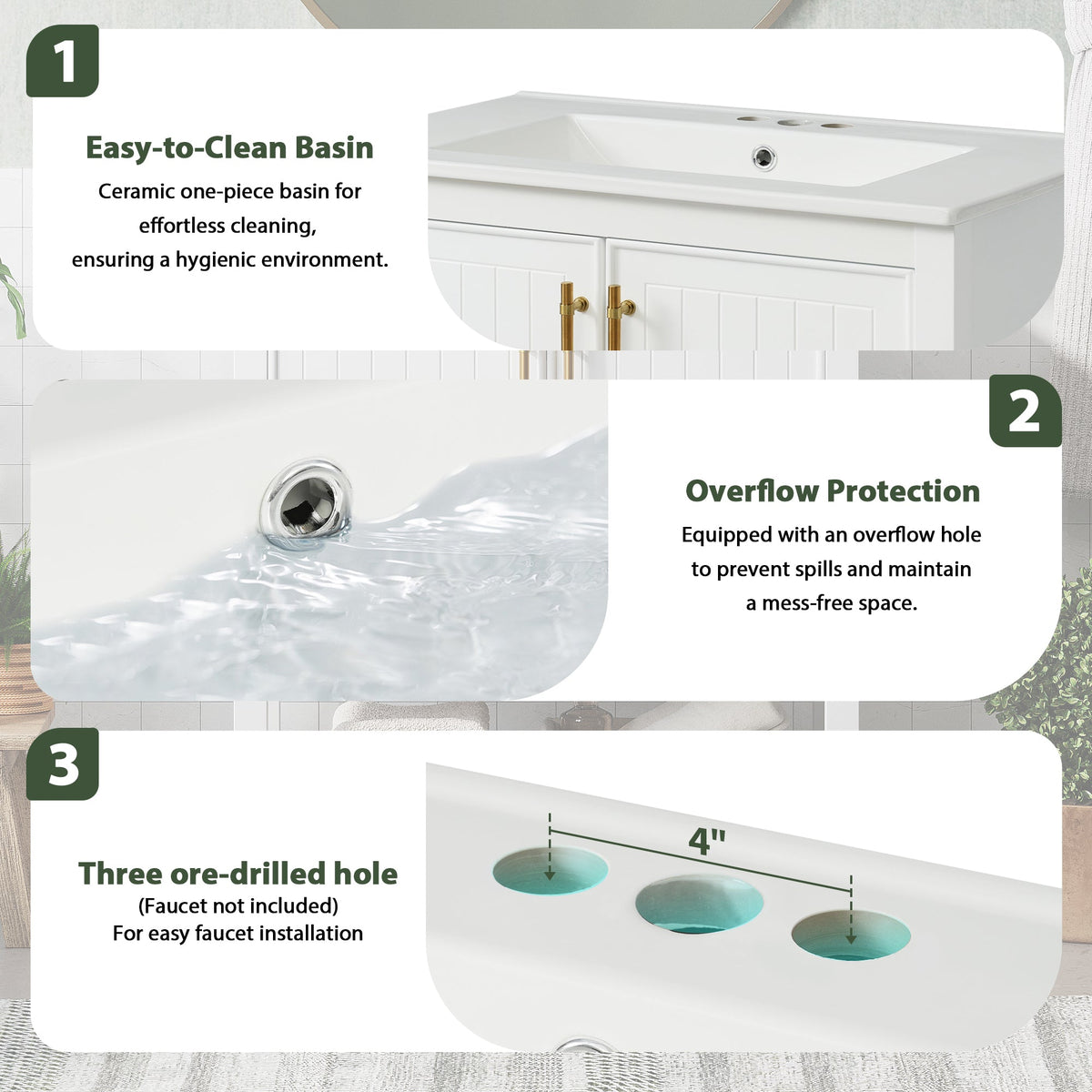White Bathroom Vanity with Ceramic Sink for Small Bathrooms