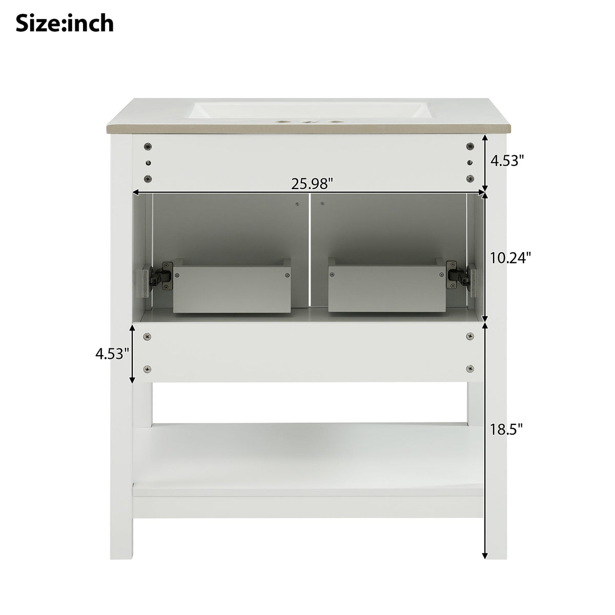 White Bathroom Vanity with Ceramic Sink for Small Bathrooms