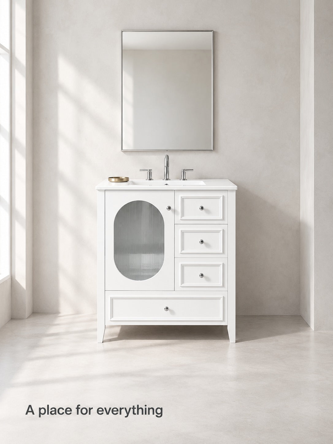 30 Inch White Bathroom Vanity with Sink and Drawers