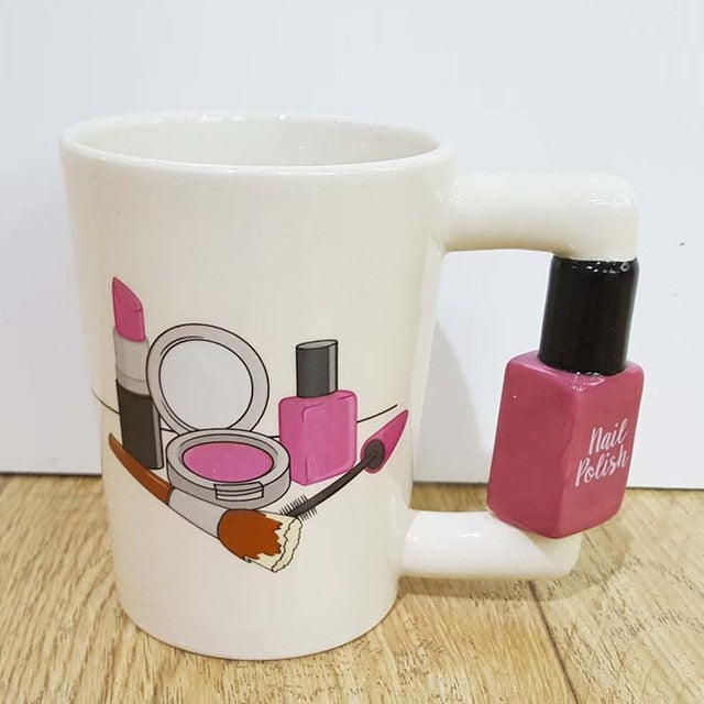 Nail Polish Handle Mug for Beauty Lovers, 300ml Ceramic