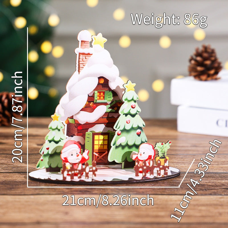 Christmas Wooden House DIY 3D Puzzle Village Decor Set