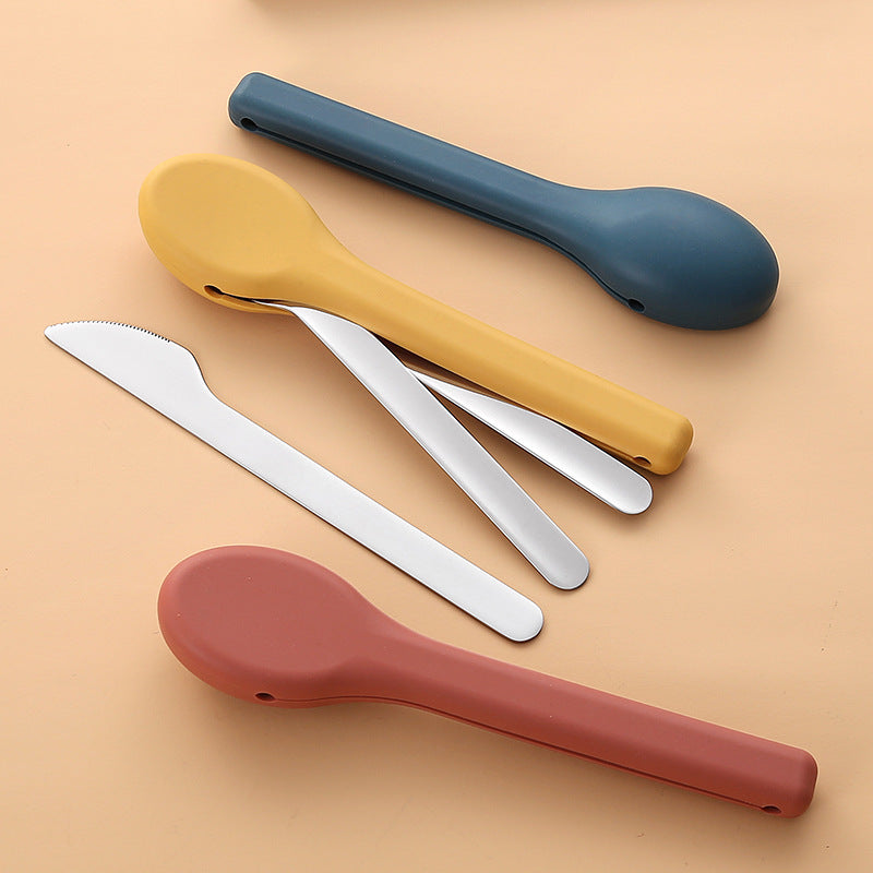 Stainless Steel Portable Cutlery Set with Silicone Sleeves