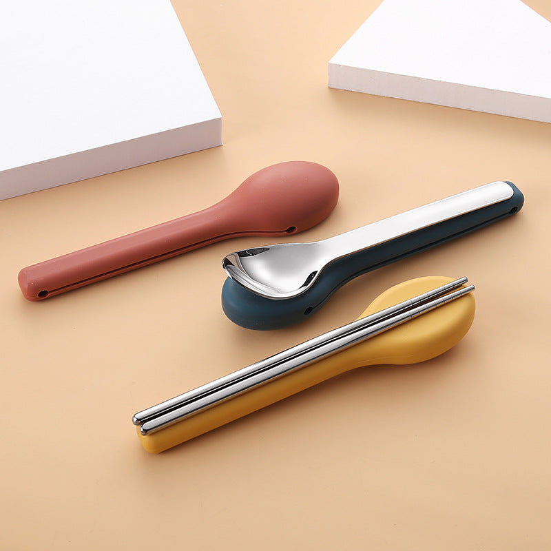 Stainless Steel Portable Cutlery Set with Silicone Sleeves